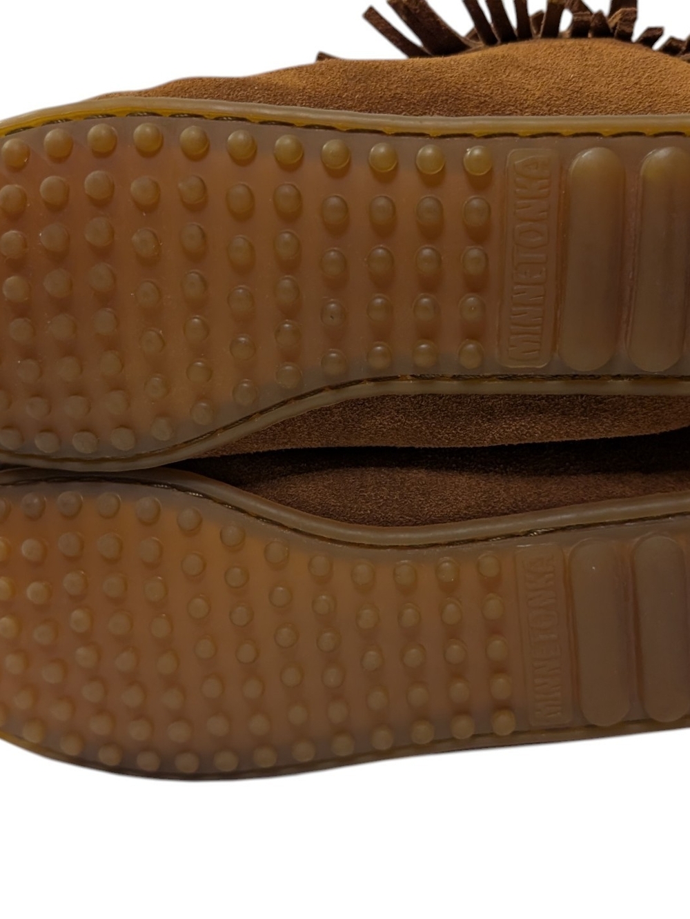Minnetonka Brown Suede Knee-High 5 Layer Fringe Moccasin Boots - Picture 4 of 13